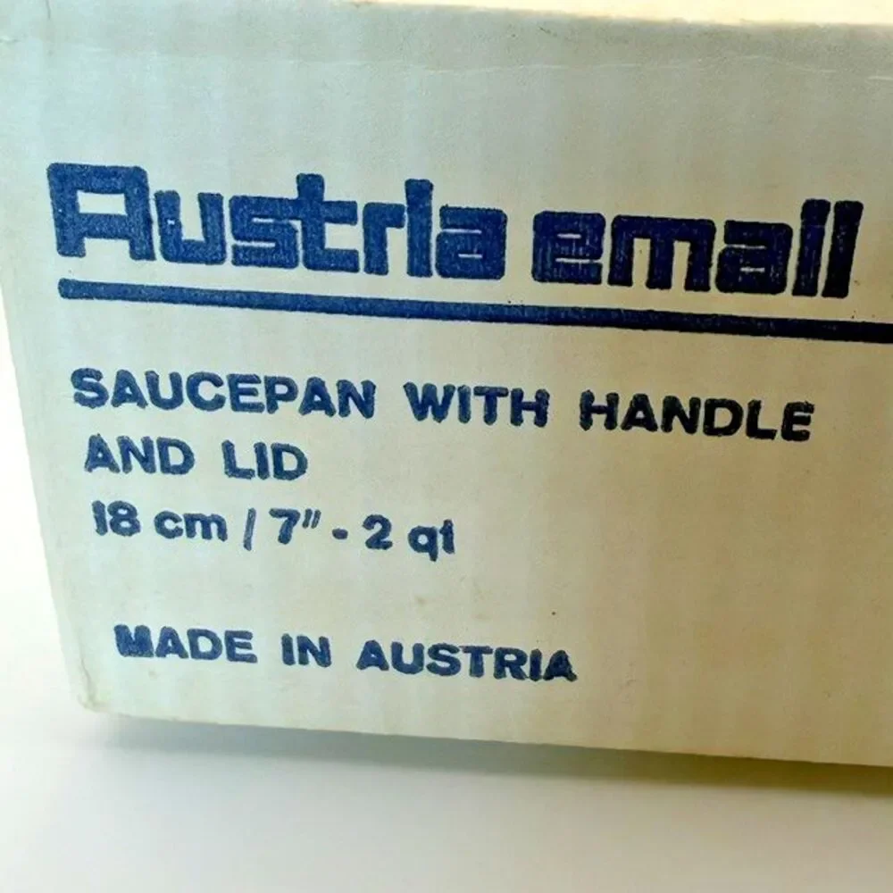 Austria Email Universal 8” Saucepan Enamel Blue & Green ST-18 Vintage NEW